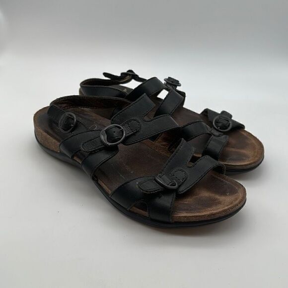 Dansko Womens Slingback Sandals Black Buckle Wedge Heels Leather 37/6.5‎ - Picture 1 of 6